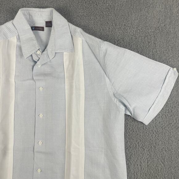 Centro Men's Large White Blue Striped Pattern Short Sleeve Button Up Shirt - Picture 6 of 16
